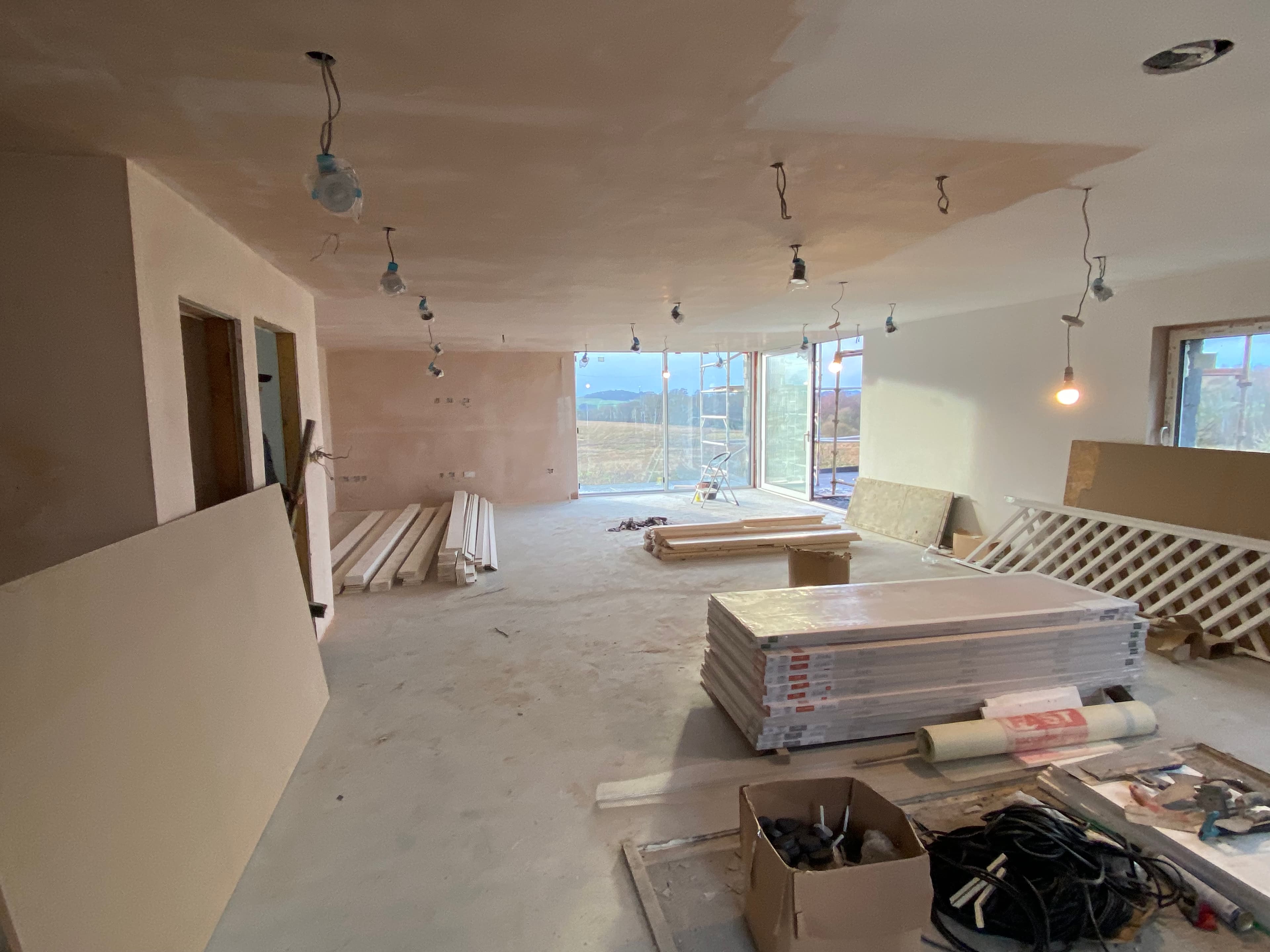 New ceiling boards after a skim