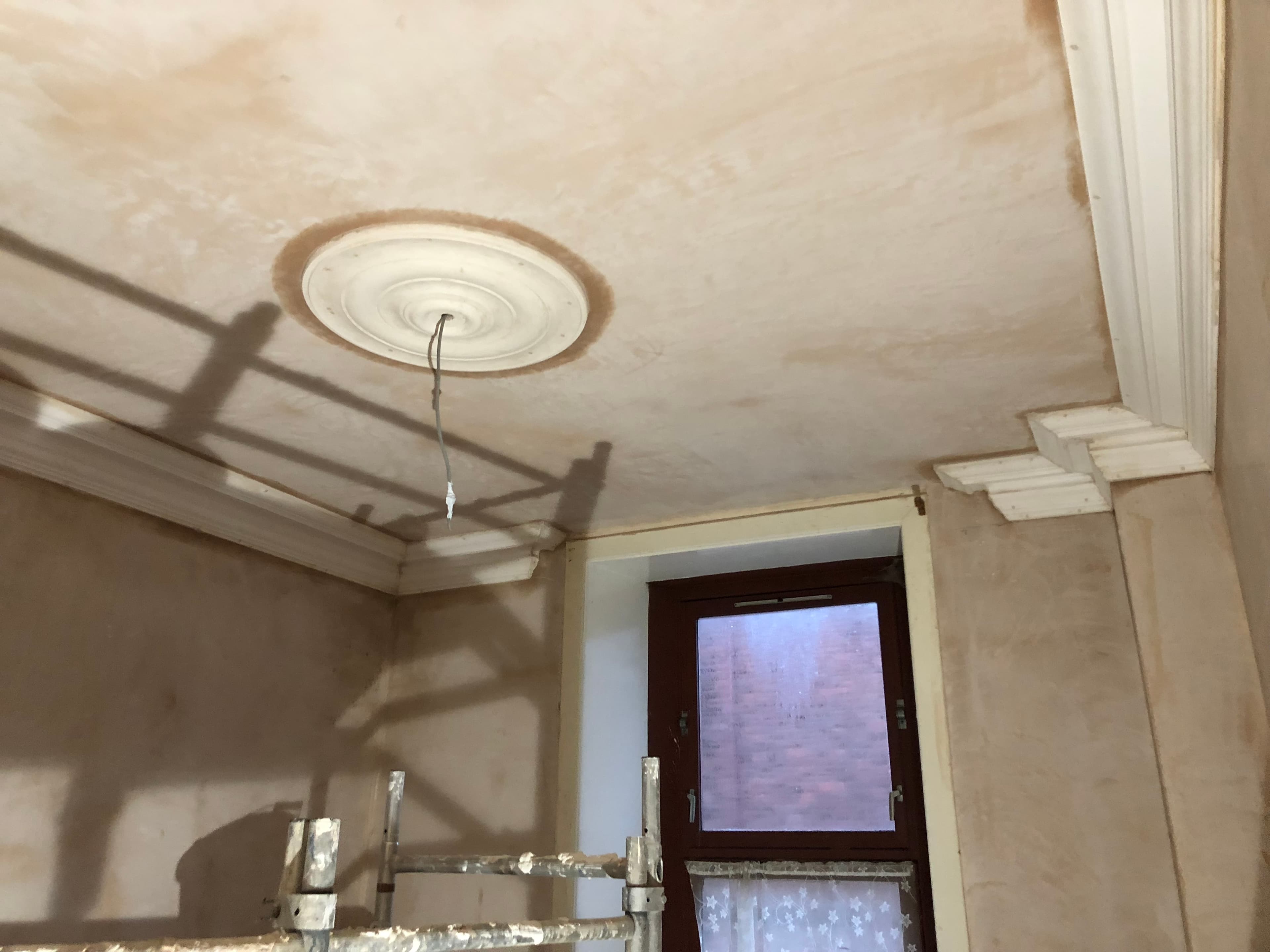 Ceiling plastering around a light rose