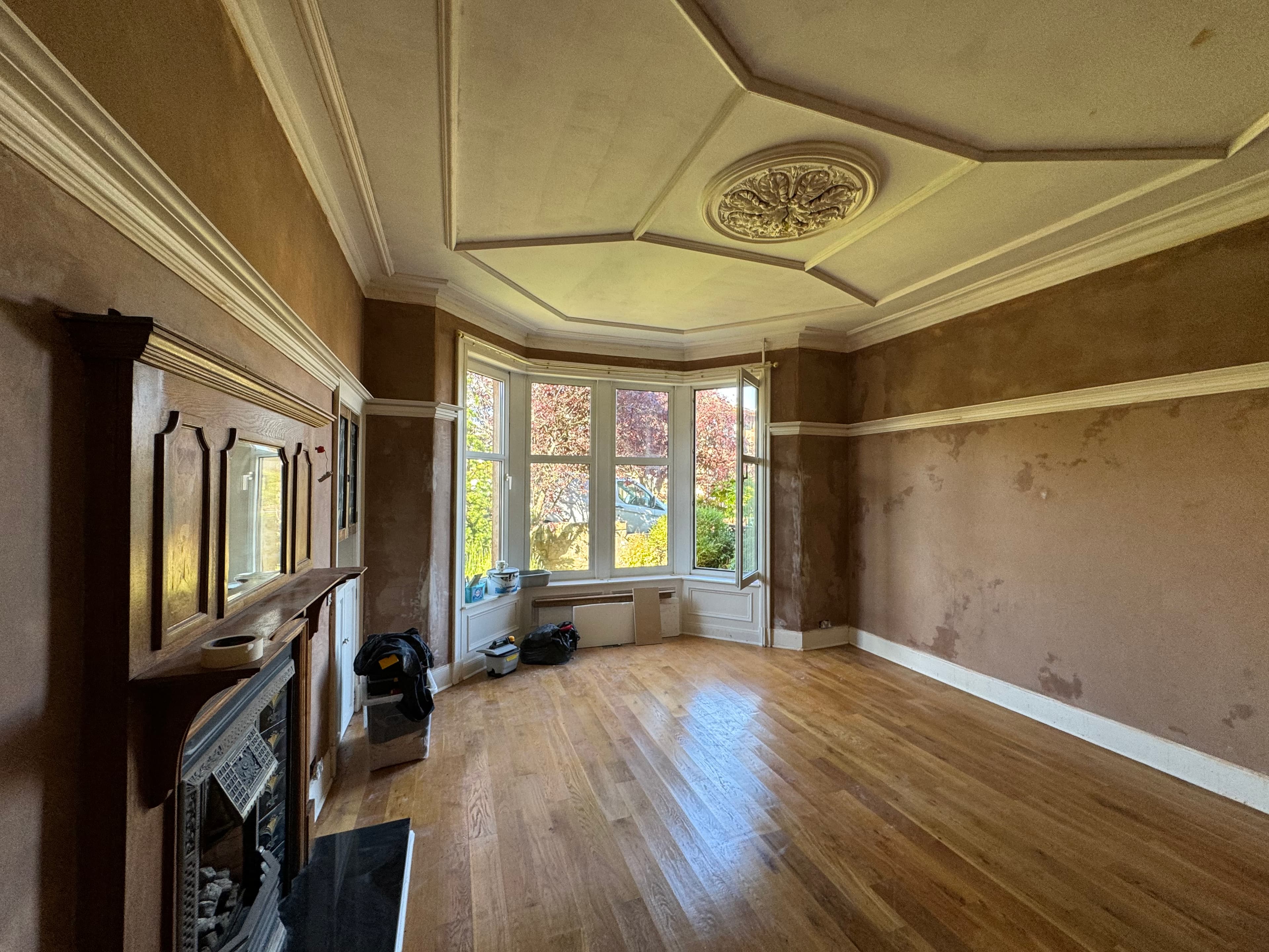 Restored cornice in a period room