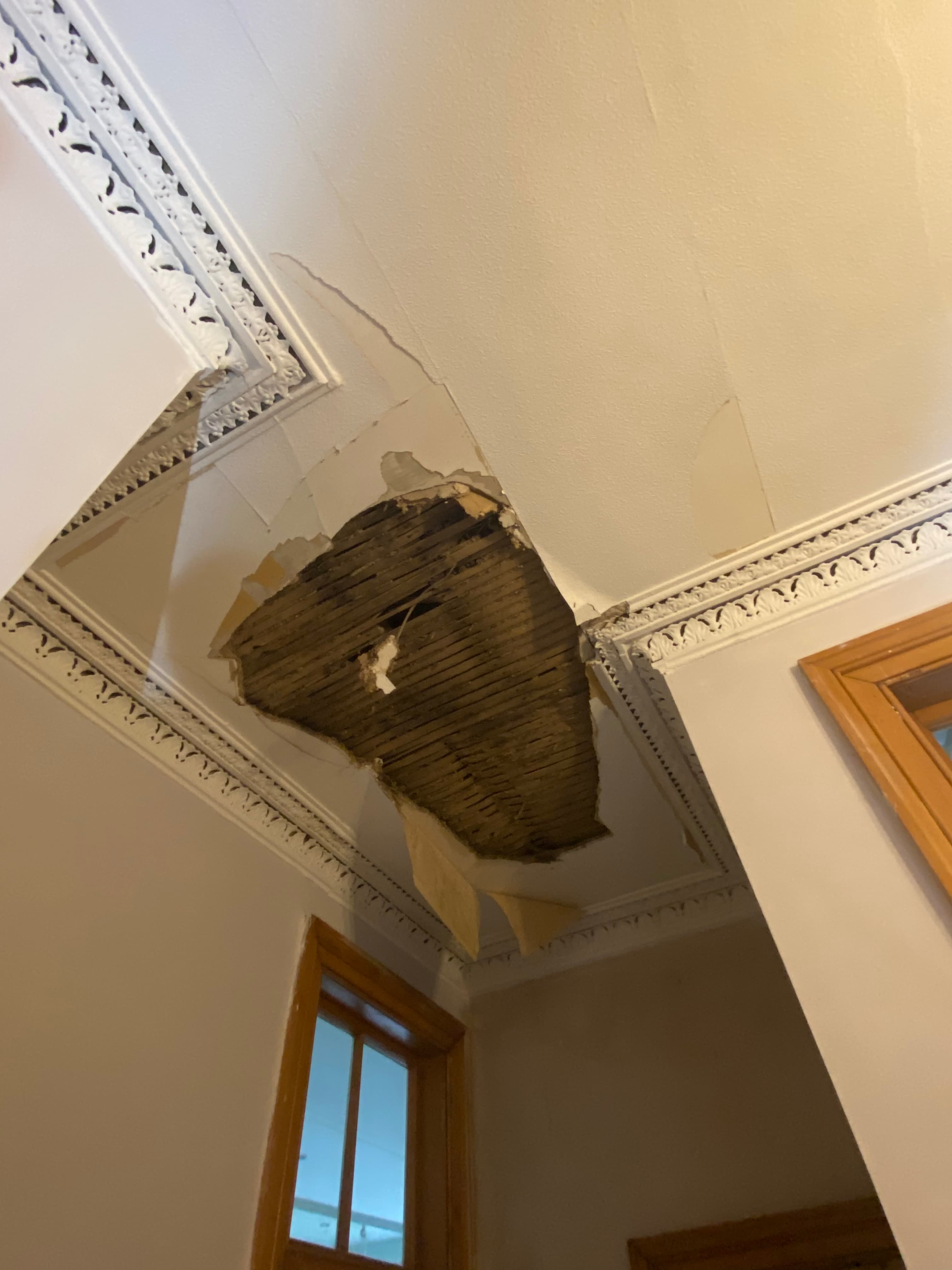 Restored run along a living room ceiling