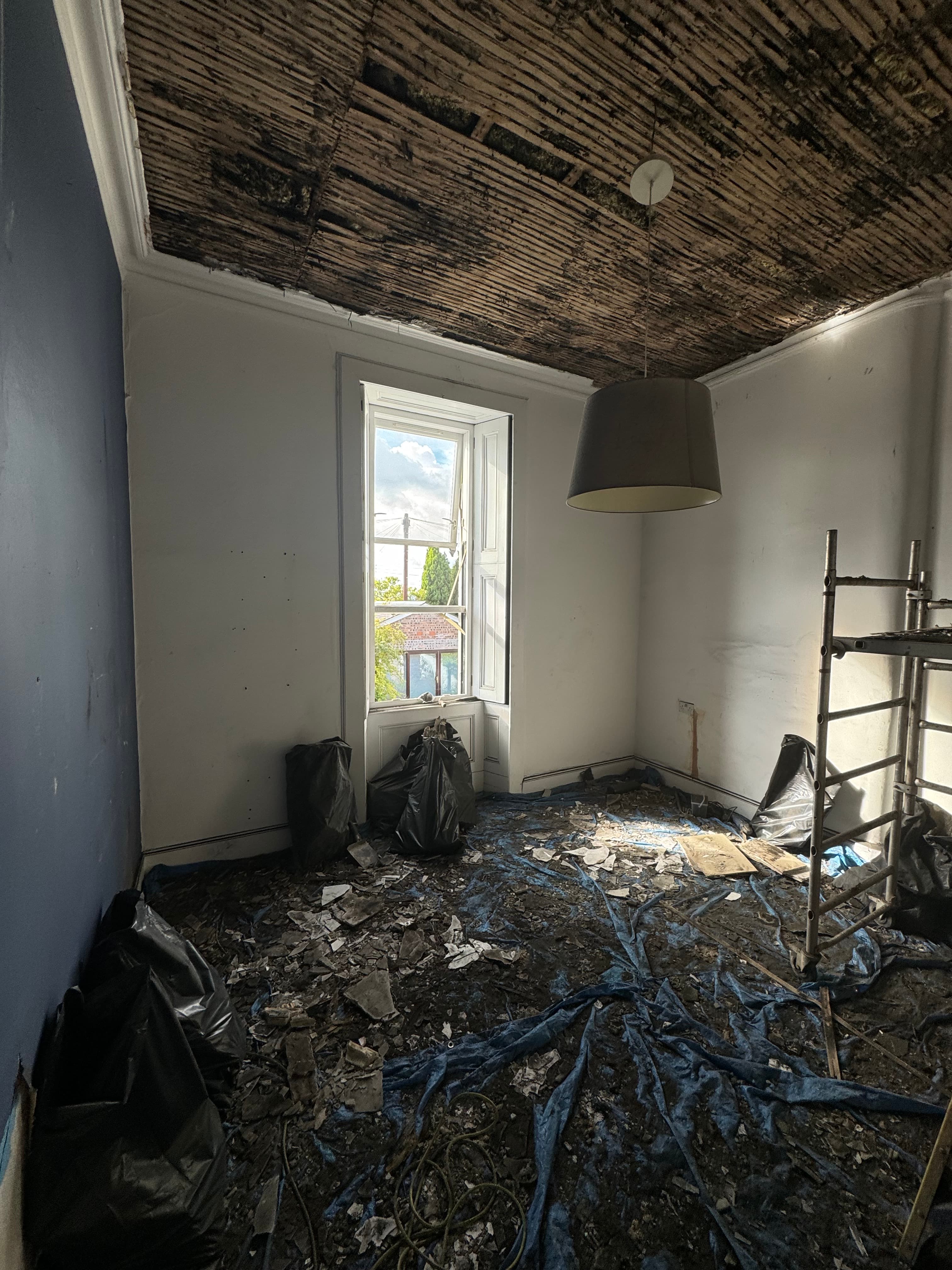 Dry lined and skimmed interior wall