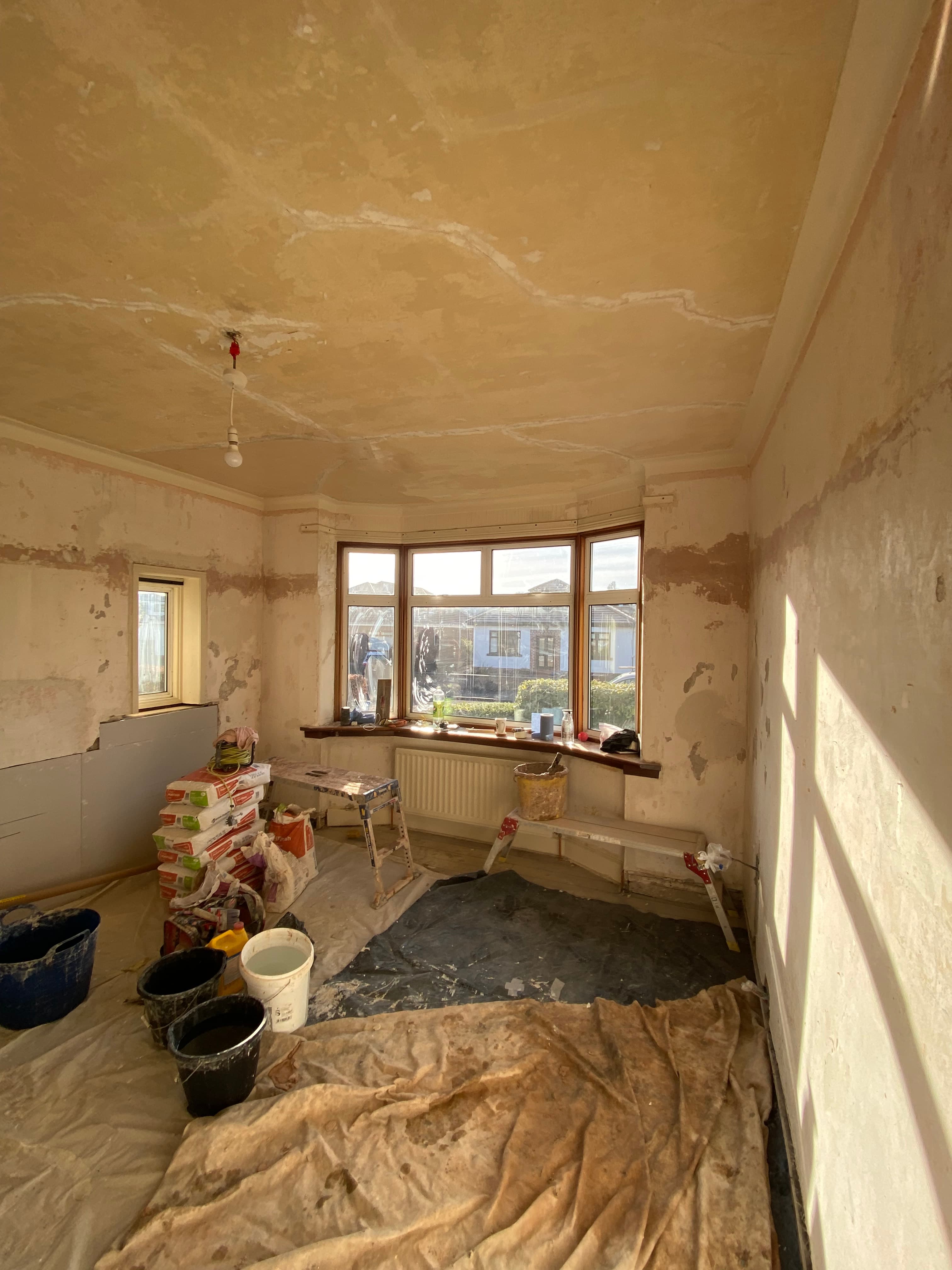 Stair wall after plaster repair