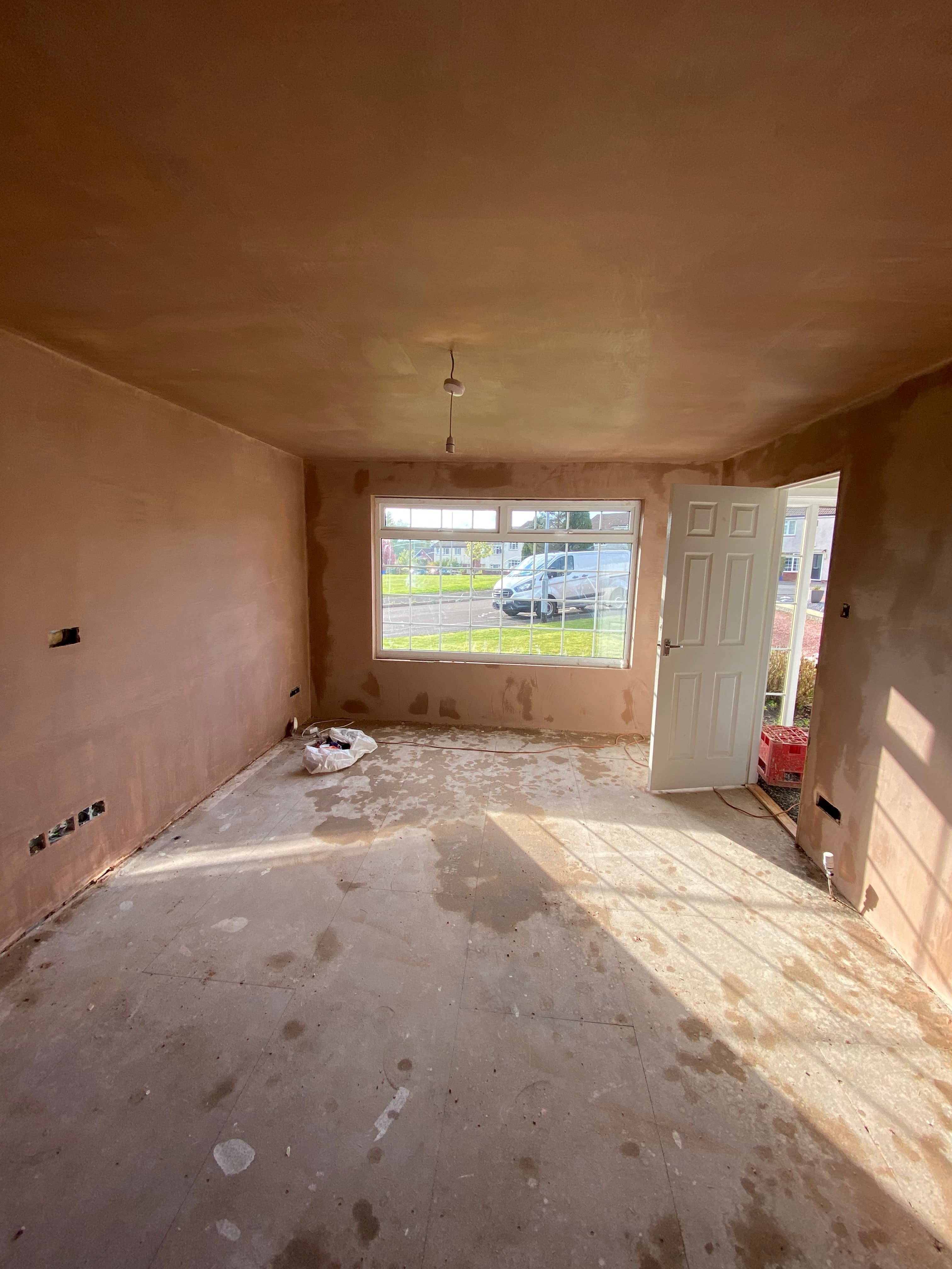 Ceiling and wall skim in the same room