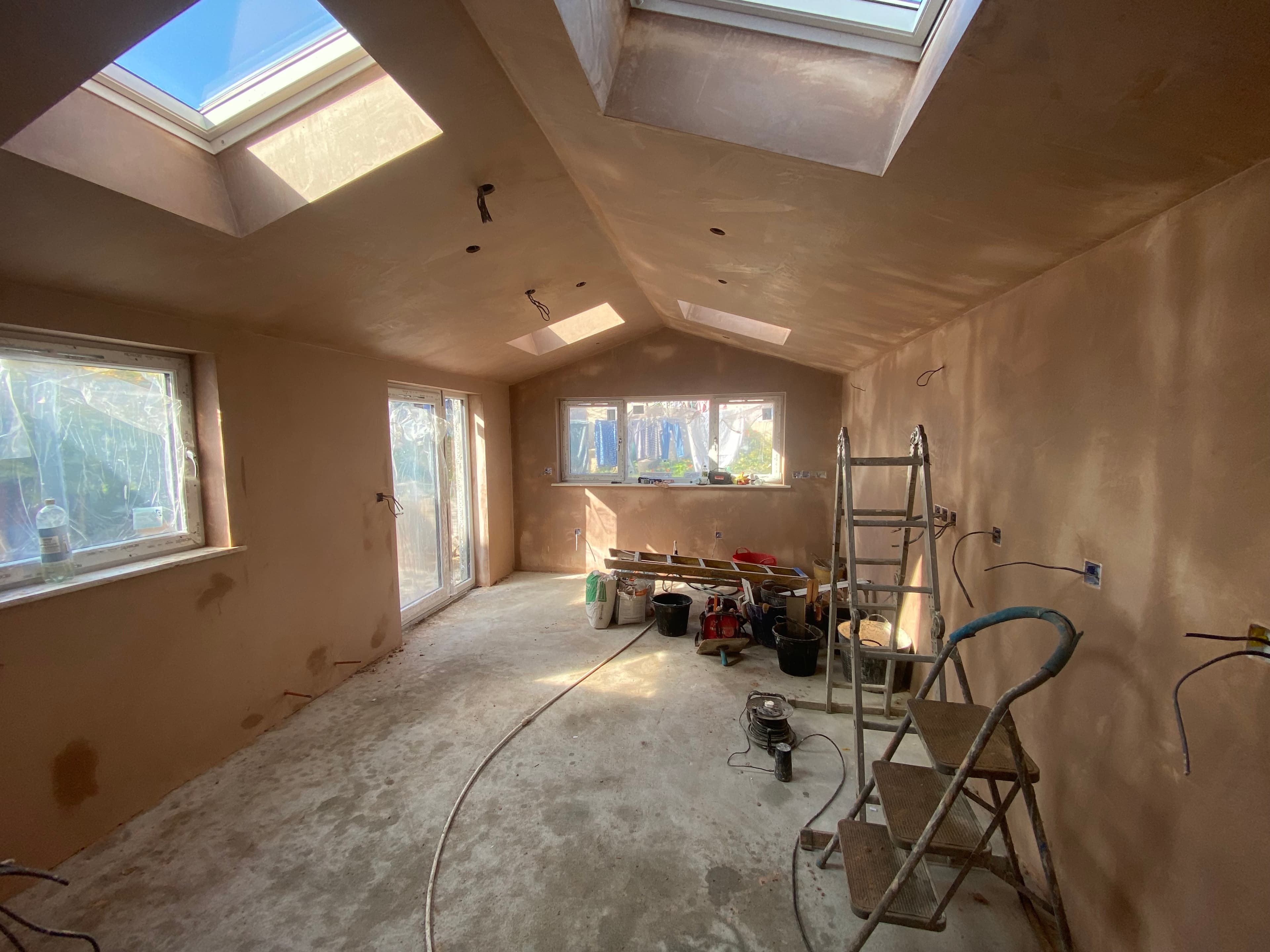 Interior plastering in a living room
