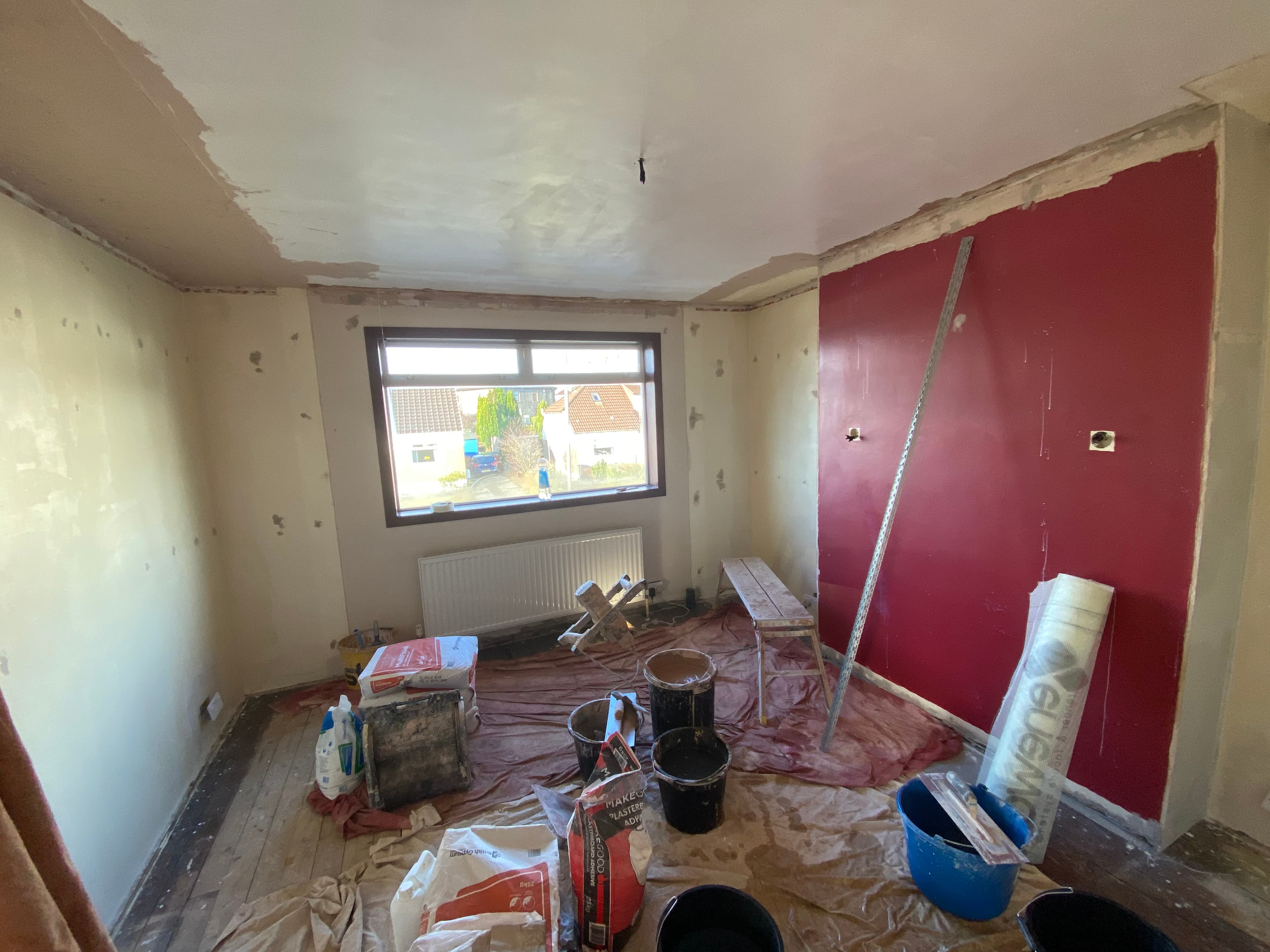 New plaster on a refurbished kitchen