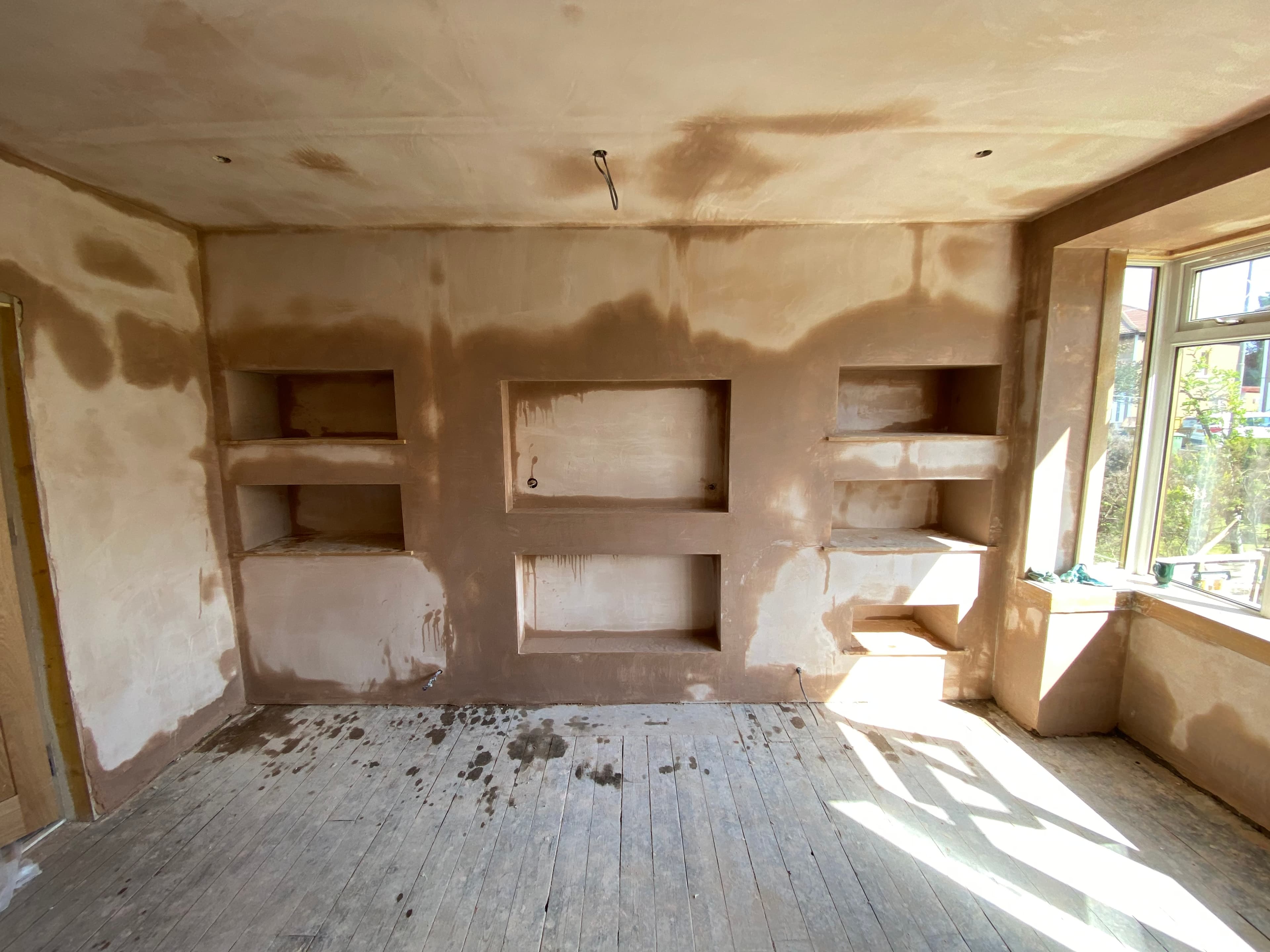 Room of newly plastered walls